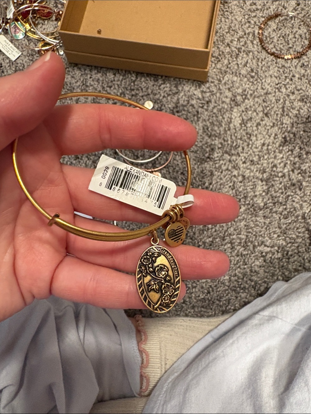 Alex and Ani Gold-tone Floral Oval Charm Bangle Bracelet